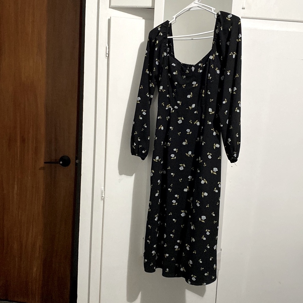Forever 21  Black with baby blue flowers midi dress